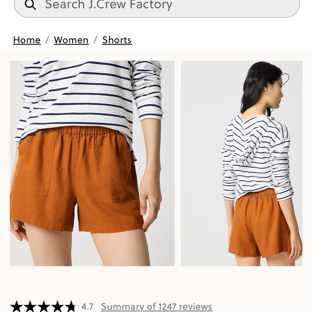J. Crew Women's High Waist Rust Shorts